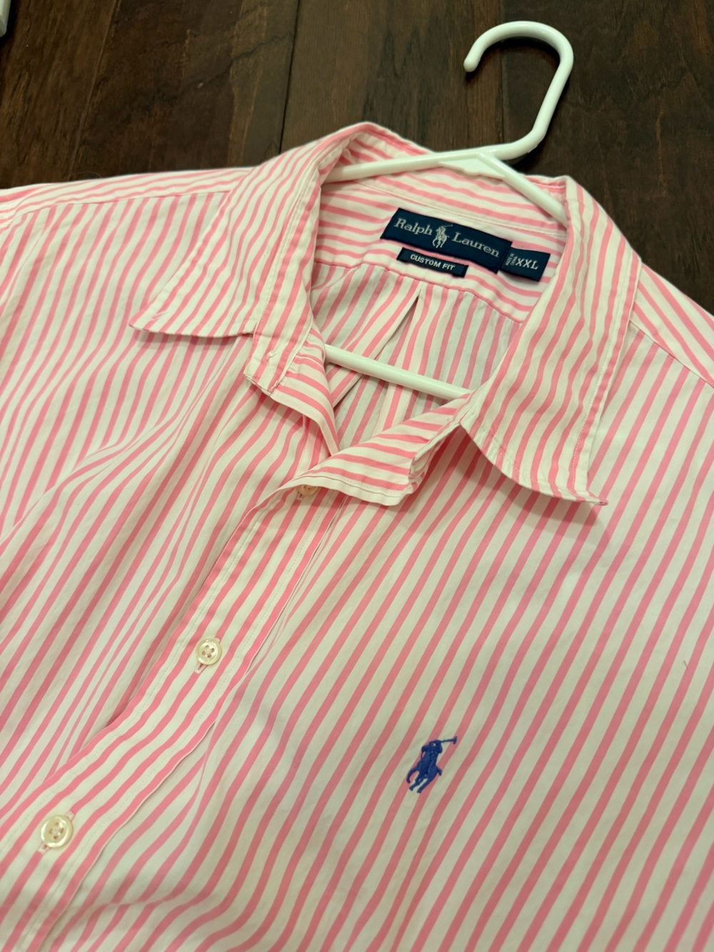Ralph Lauren Pink and White Striped Cotton Dress Shirt - Men's
